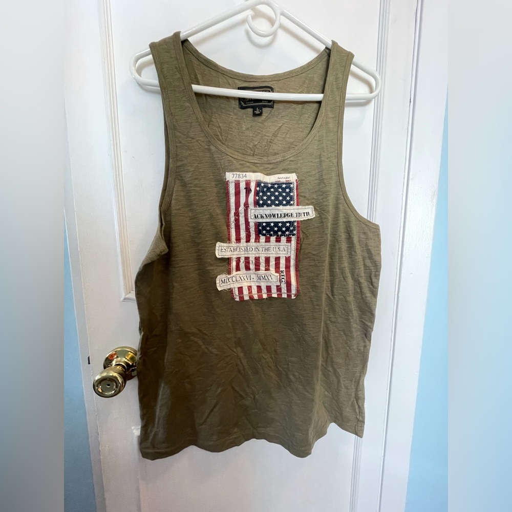 Mens patriotic flag usa tank top sleeveless shirt olive army green size large